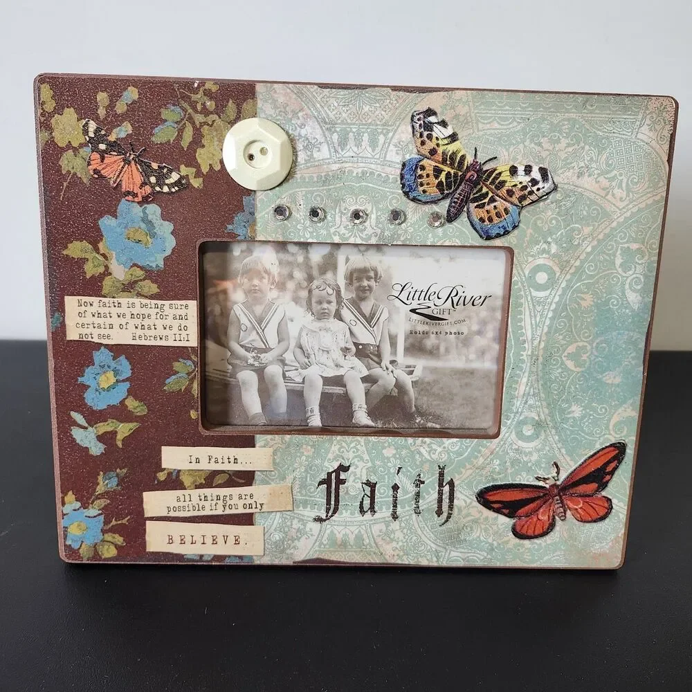 Vintage Shabby Chic Faith Wood Photo Frame 4x6 Butterfly Scrapbook